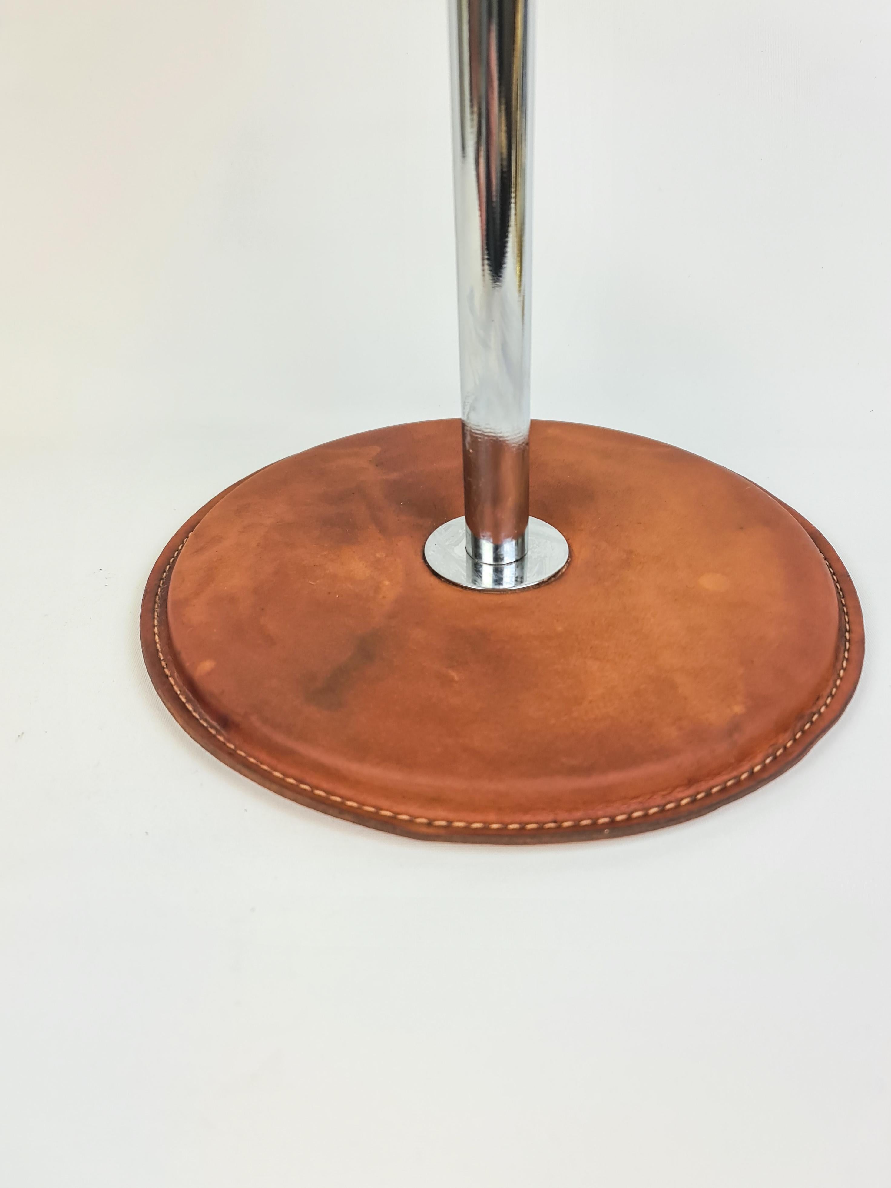 Late 20th Century Vintage Midcentury brown Leather Chrome Atelje Lyktan Desk Lamp, Sweden For Sale
