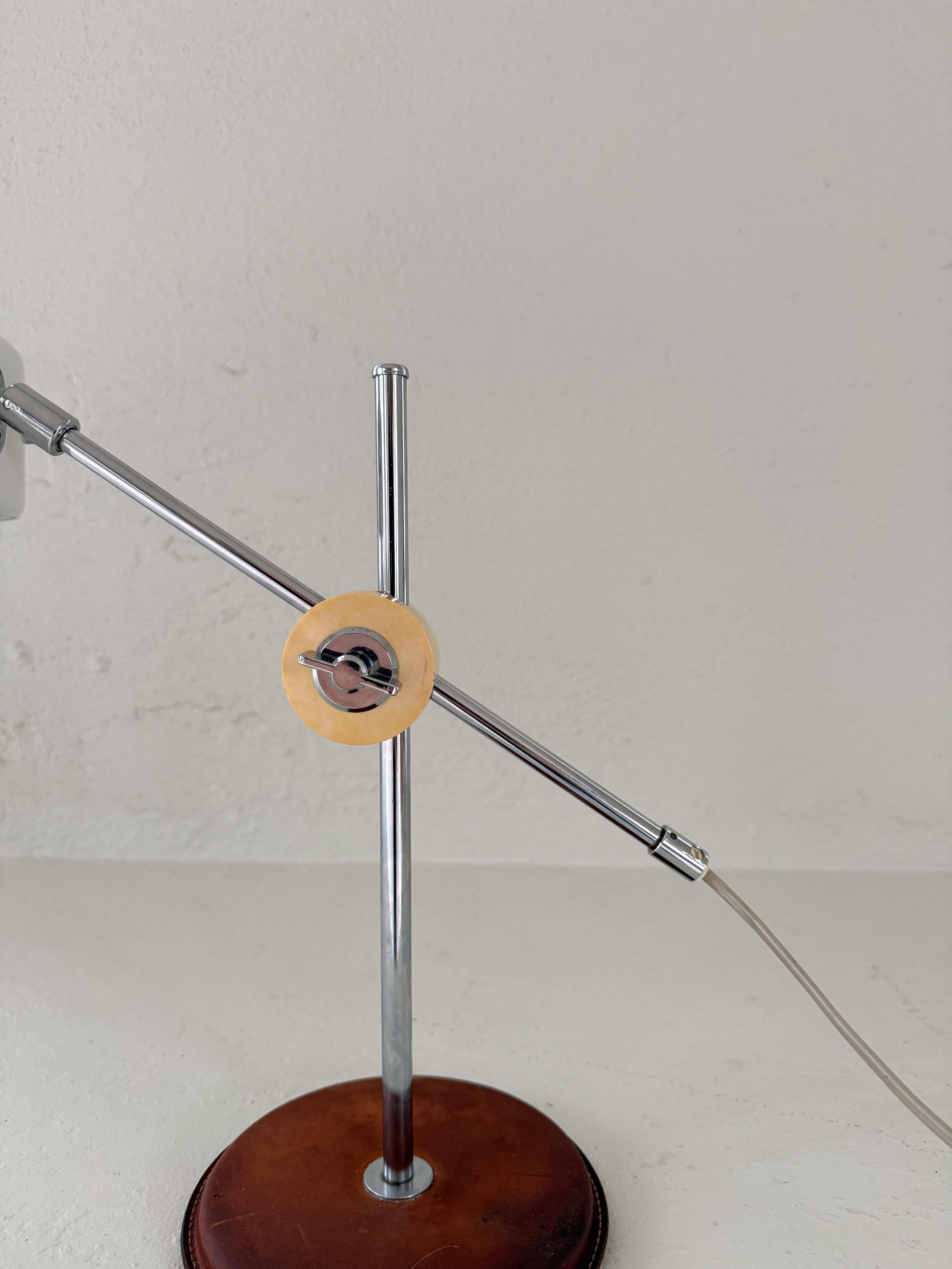 Vintage Midcentury brown Leather Chrome Atelje Lyktan Desk Lamp, Sweden For Sale 2