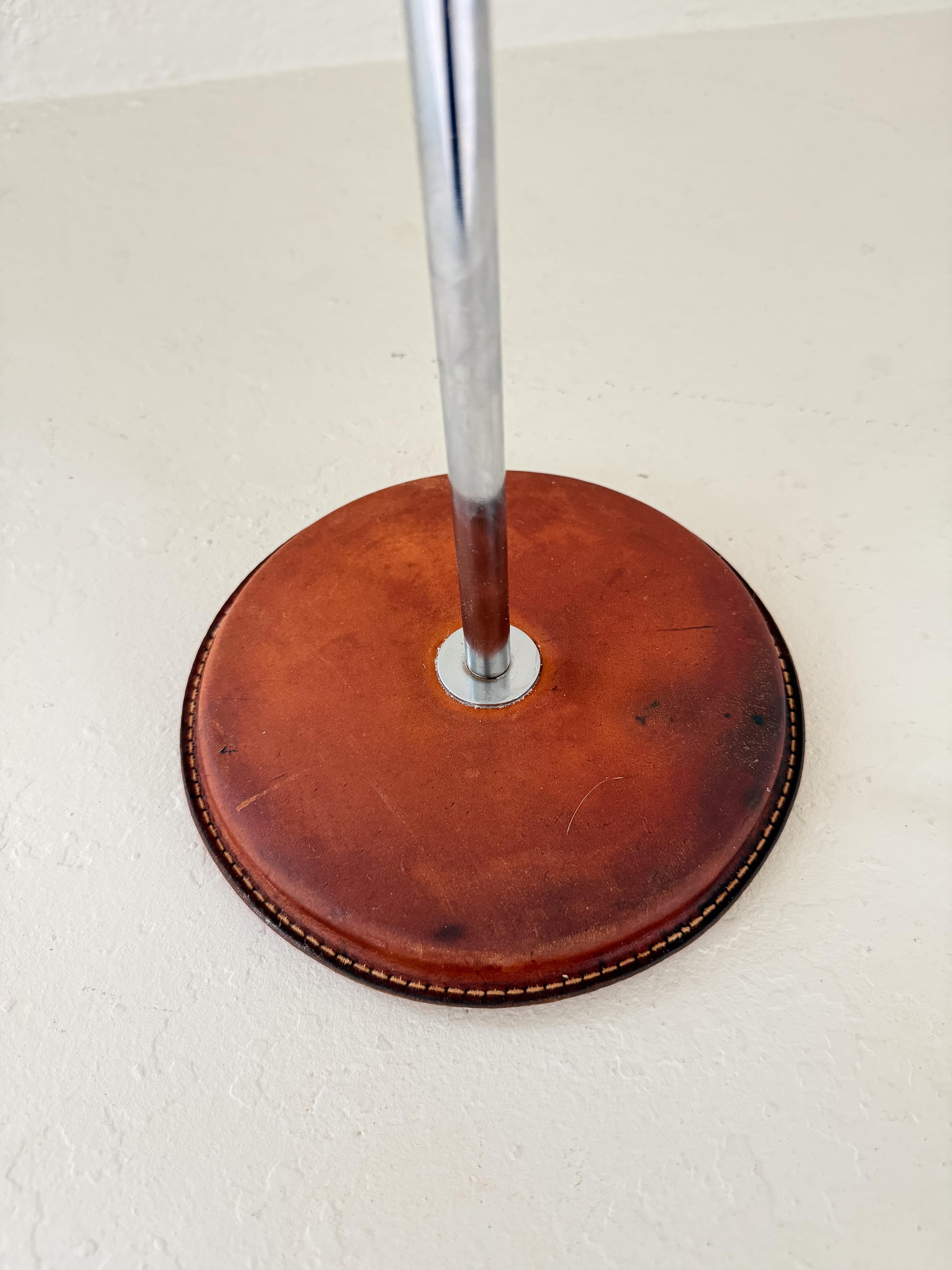 Vintage Midcentury brown Leather Chrome Atelje Lyktan Desk Lamp, Sweden For Sale 3