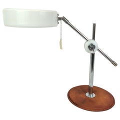 Retro Midcentury brown Leather Chrome Atelje Lyktan Desk Lamp, Sweden