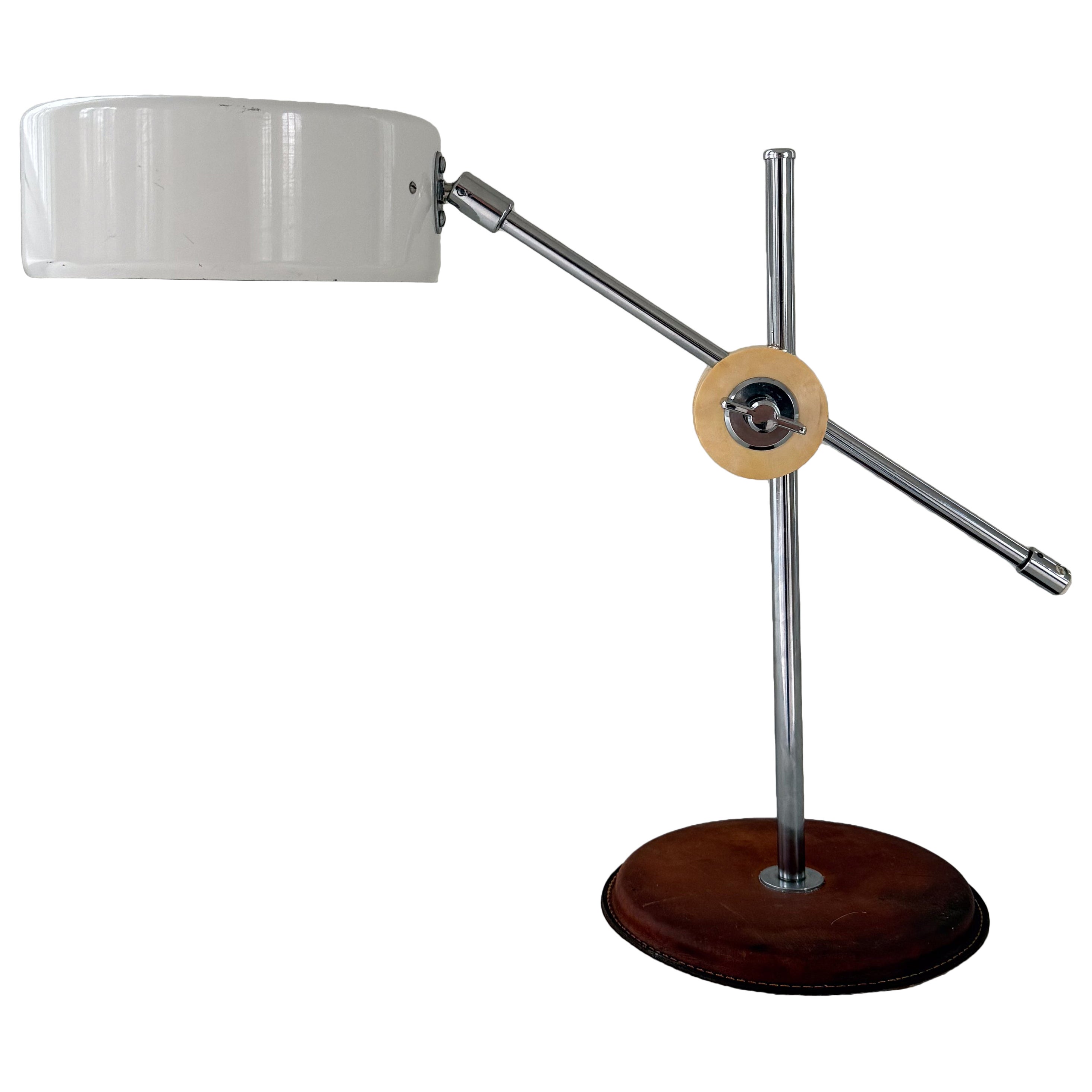 Vintage Midcentury brown Leather Chrome Atelje Lyktan Desk Lamp, Sweden For Sale