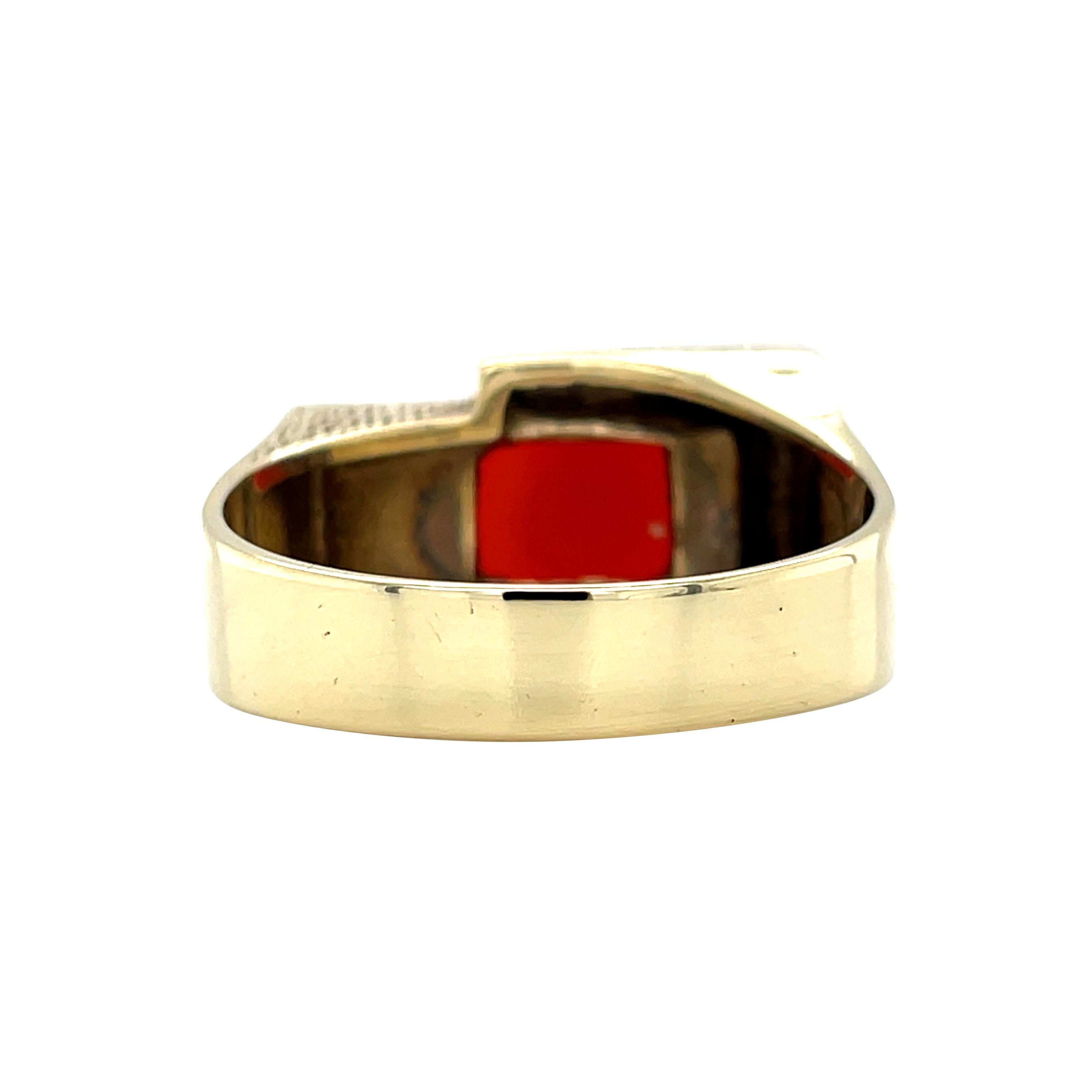 Cabochon Vintage MidCentury Carnelian Signet Ring, Brutalist Statement 14K Yellow 1970s For Sale