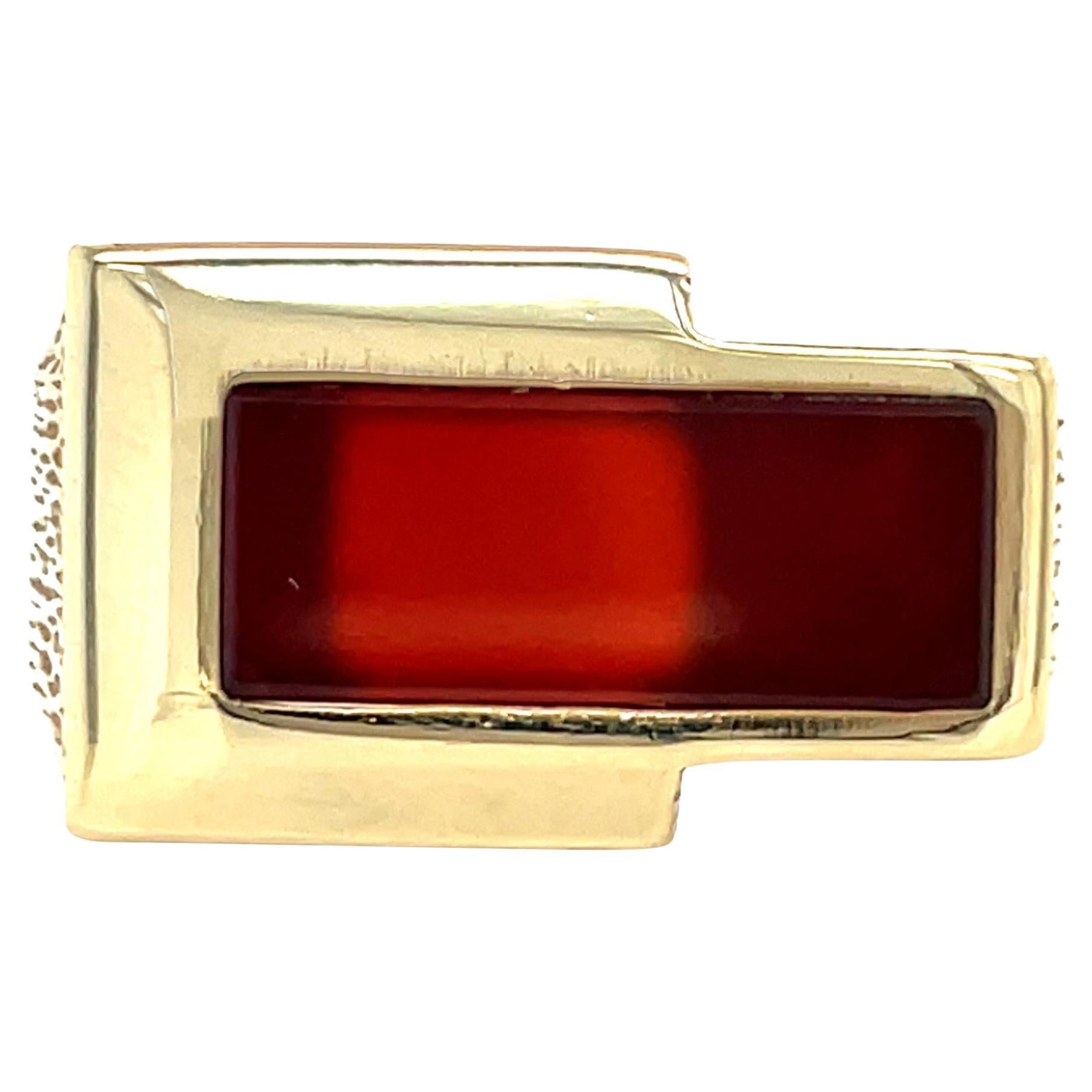 Vintage MidCentury Karneol Siegelring, Brutalist Statement 14K Gelb 1970er Jahre