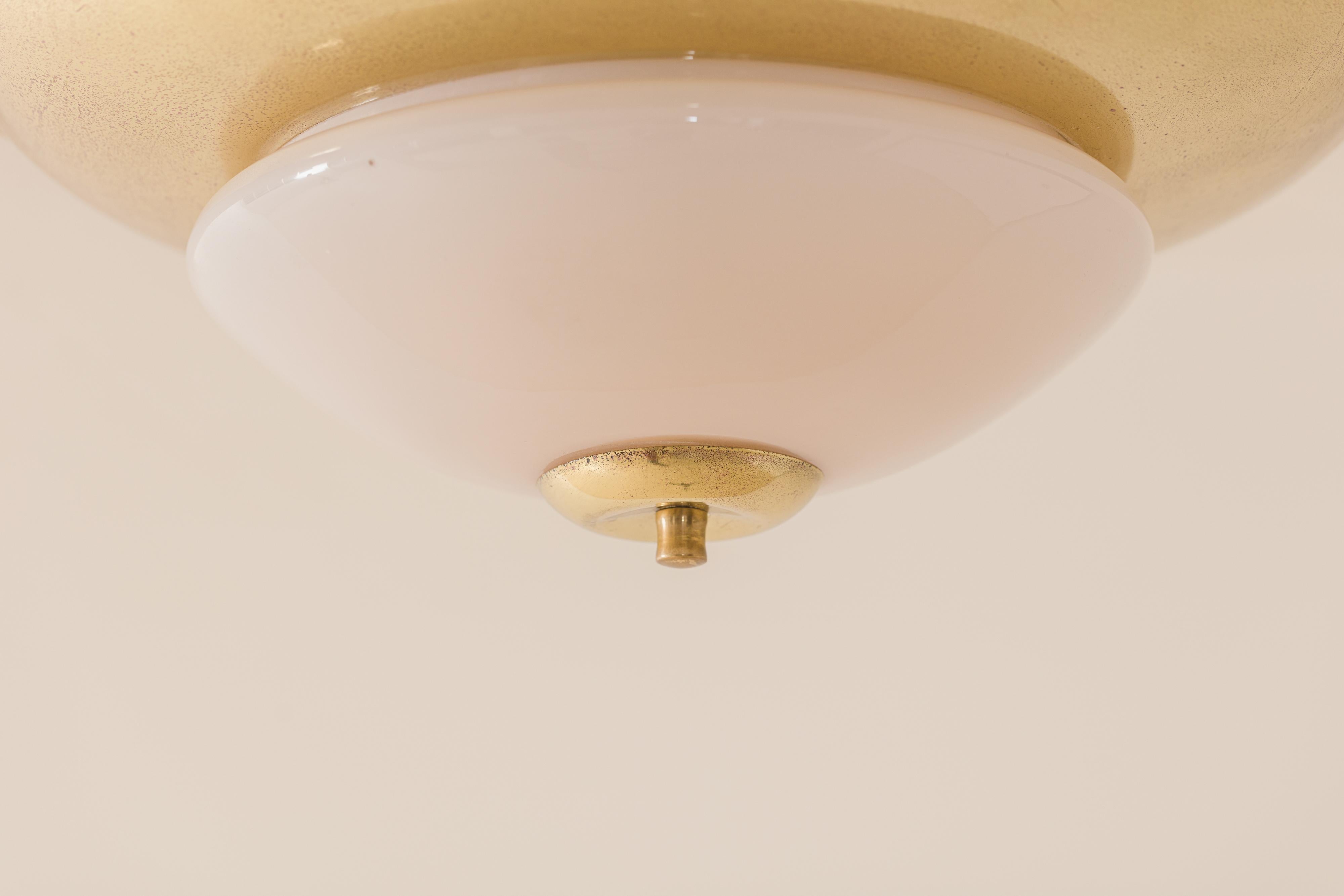 Vintage Midcentury Ceiling Lamp, Brass and Opaline Glass, Brazilian Design, 1960 In Good Condition For Sale In New York, NY