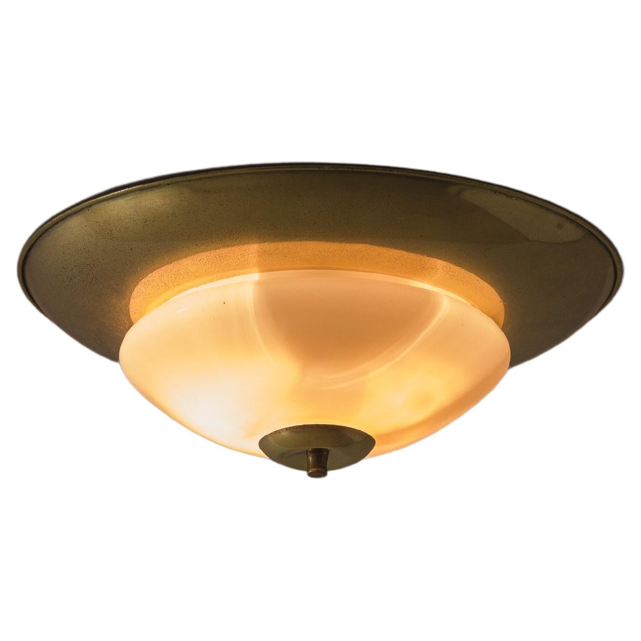 Vintage Midcentury Ceiling Lamp, Brass and Opaline Glass, Brazilian Design, 1960 For Sale