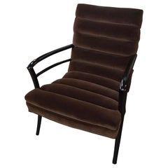Vintage Midcentury Chocolate Velvet Channeled Modern Channel Lounge Chair