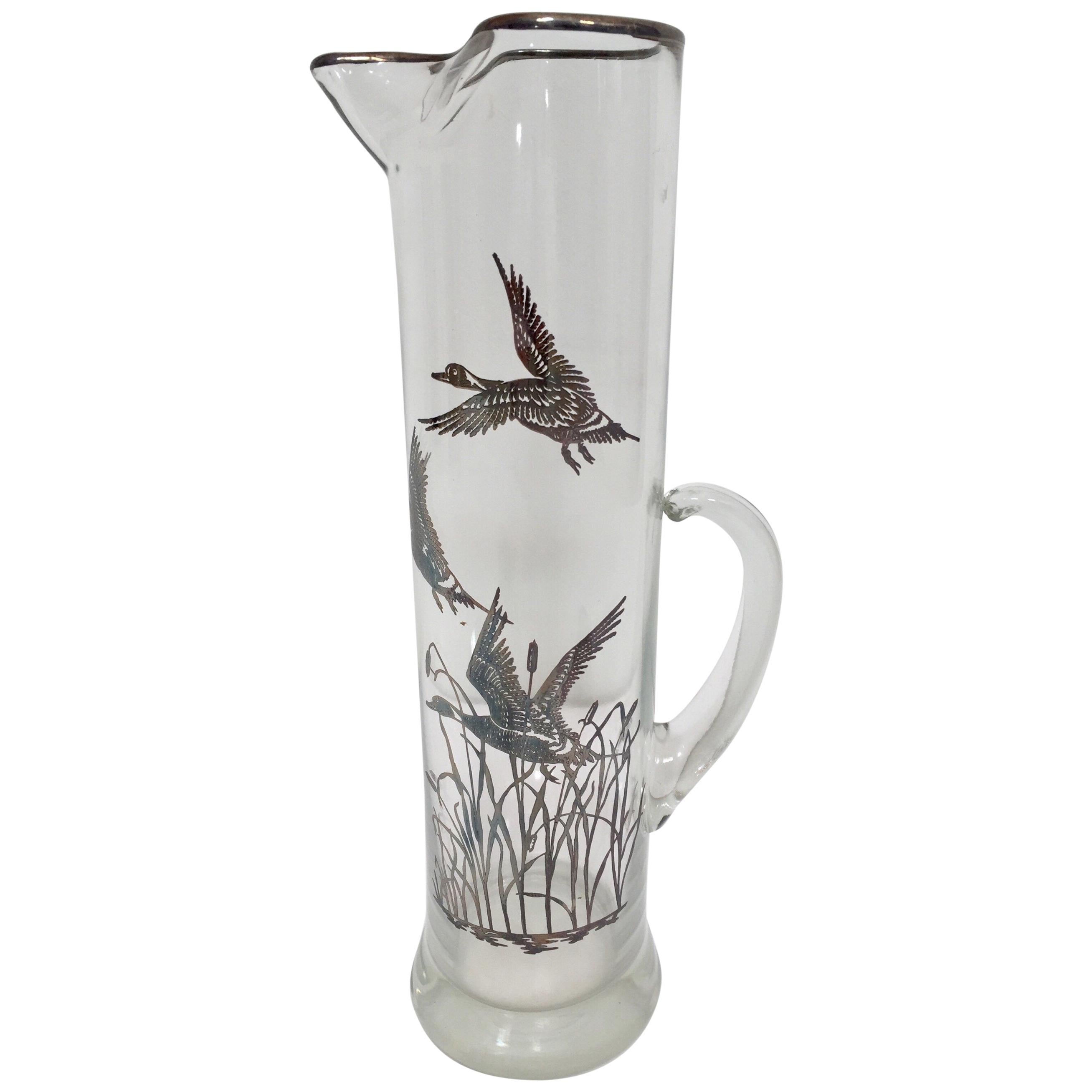 Vintage Midcentury Cocktail Glass Martini Jug Pitcher Barware Silver