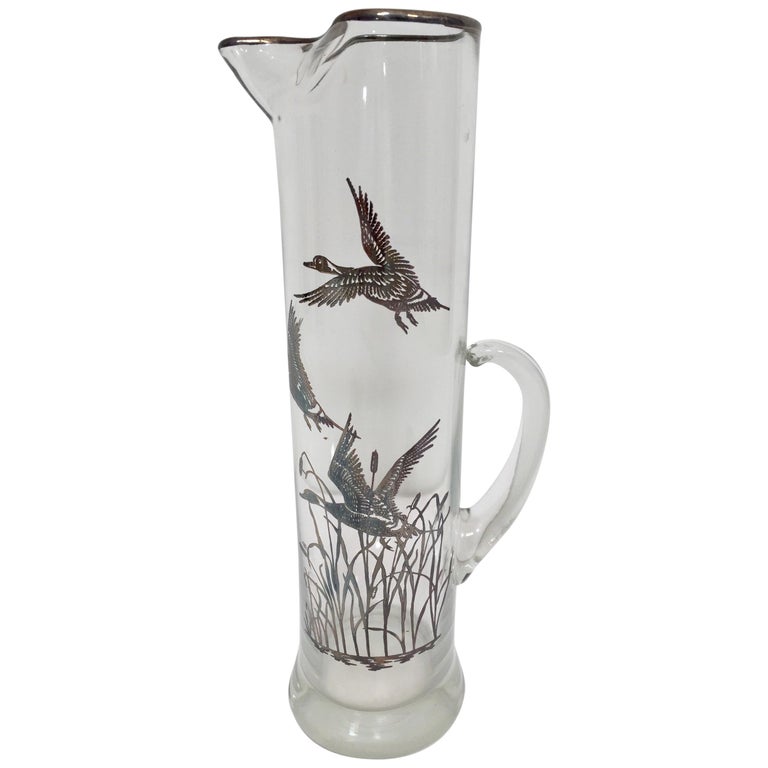 Vintage Midcentury Cocktail Glass Martini Jug Pitcher Barware Silver