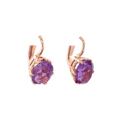Vintage MidCentury Color Change Sapphire Gemstone Drop Earrings, 14K Rose Gold