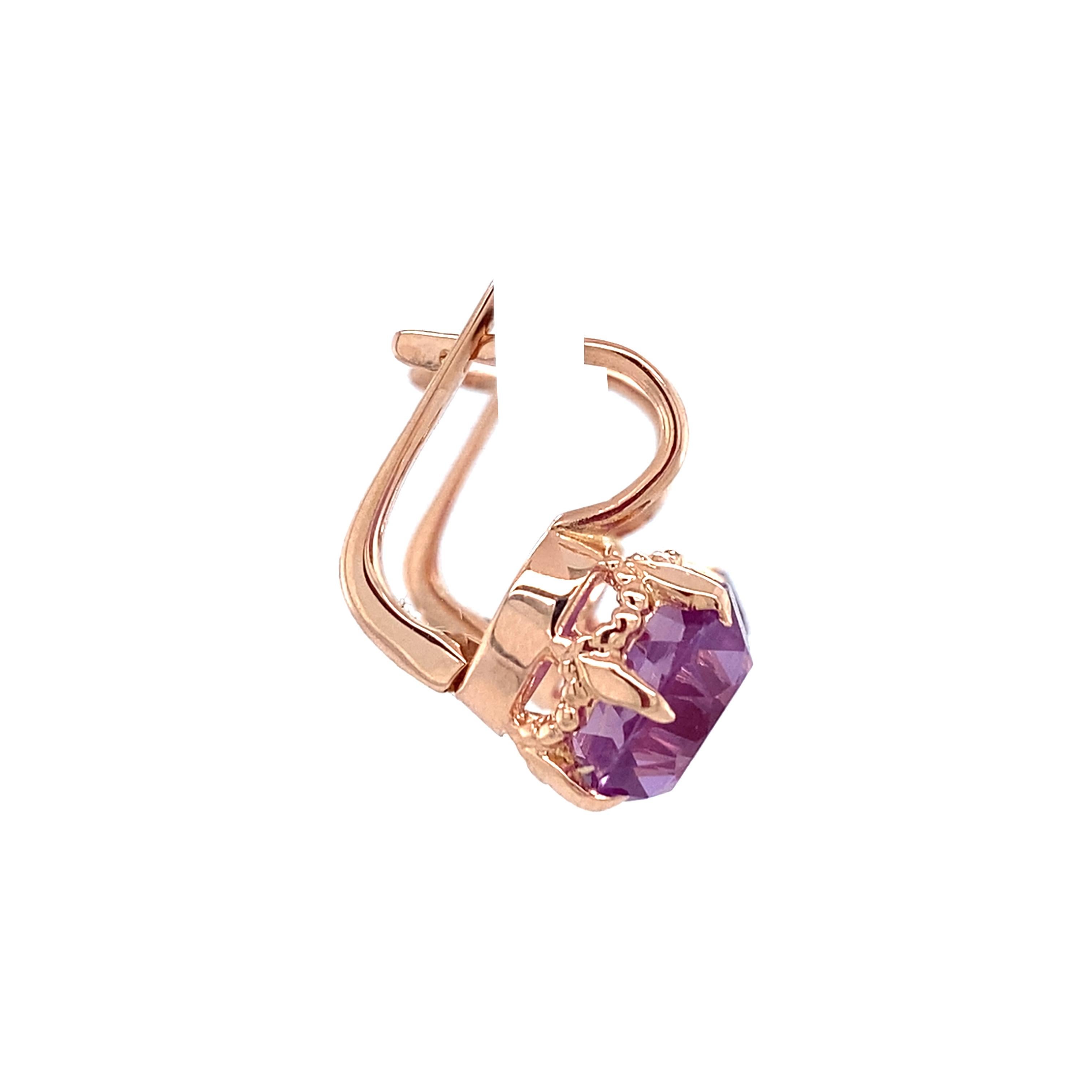 Vintage MidCentury Farbwechsel Saphir Edelstein Tropfen Ohrringe, 14K Rose Gold (Retro) im Angebot