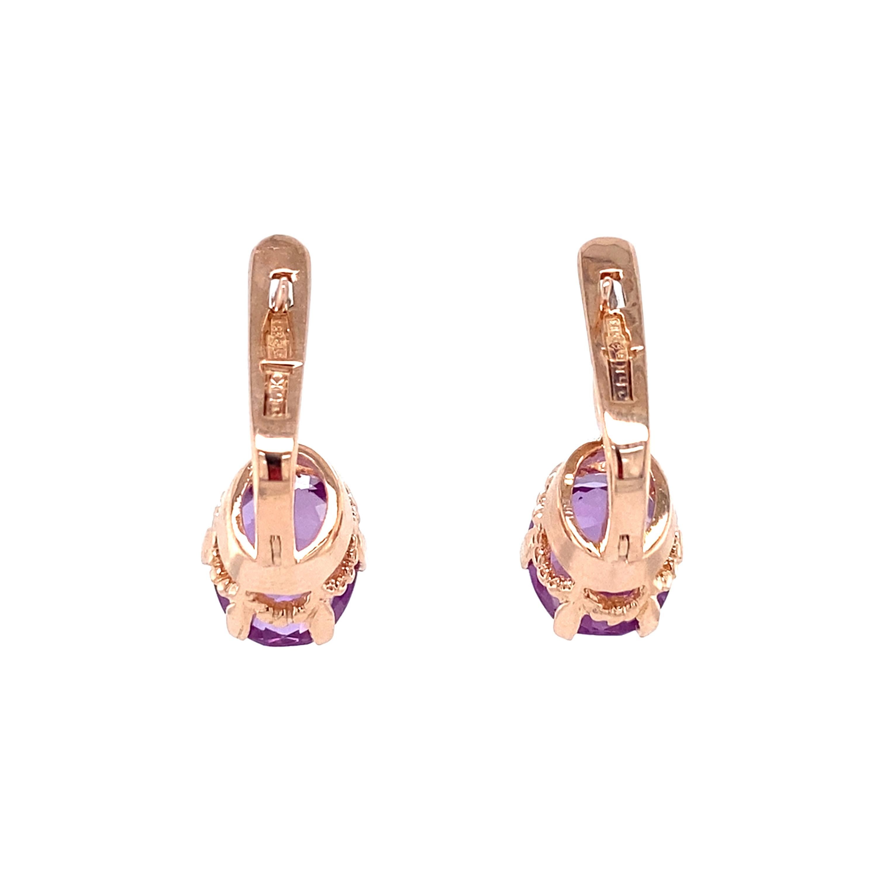 Vintage MidCentury Farbwechsel Saphir Edelstein Tropfen Ohrringe, 14K Rose Gold (Ovalschliff) im Angebot