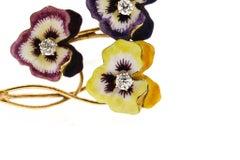 Vintage Midcentury Colored Enamel Diamond 14 Karat Gold Pansy Brooch
