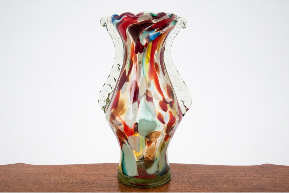 Glass Vintage Midcentury Colorful Vase, Poland, 1980s For Sale