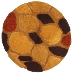 Retro Midcentury Continental Golden Yellow Wool Circle Rug by Rug & Kilim