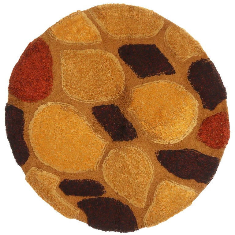 Vintage Midcentury Continental Golden Yellow Wool Circle Rug by Rug and
