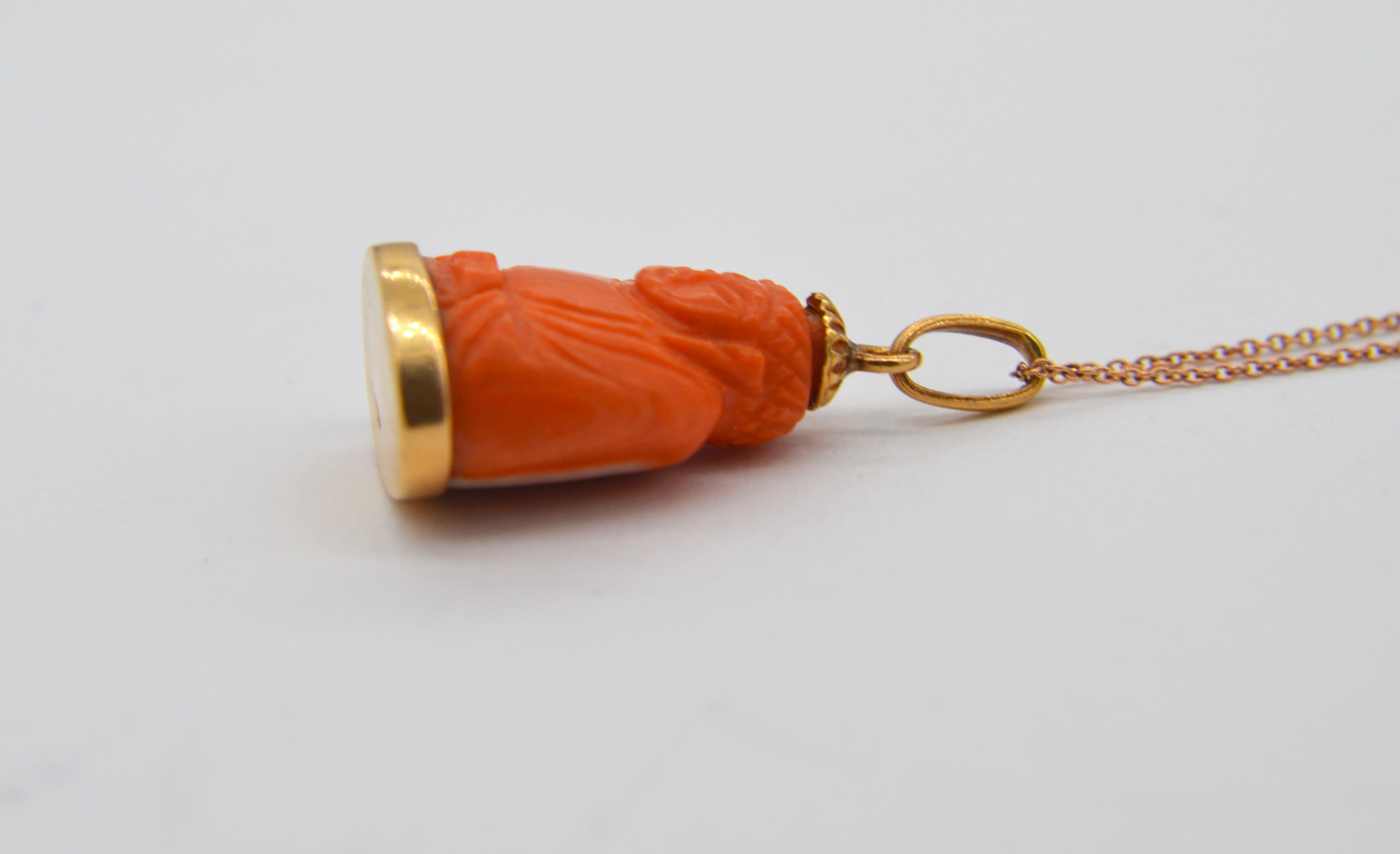 Modernist Vintage Midcentury Coral 18 Karat Gold Buddha Charm