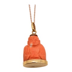 Vintage Midcentury Coral 18 Karat Gold Buddha Charm
