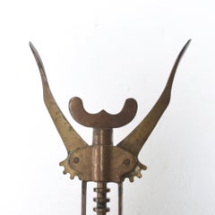 Vintage Midcentury Corkscrew Wine Bottle Opener in Patinated Brass, Italy