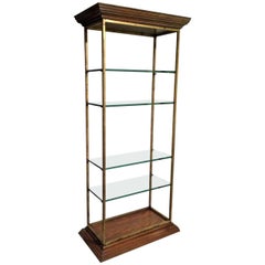 Vintage Midcentury Custom Oak Gilt Steel Metal Shelf Etagere Display Case