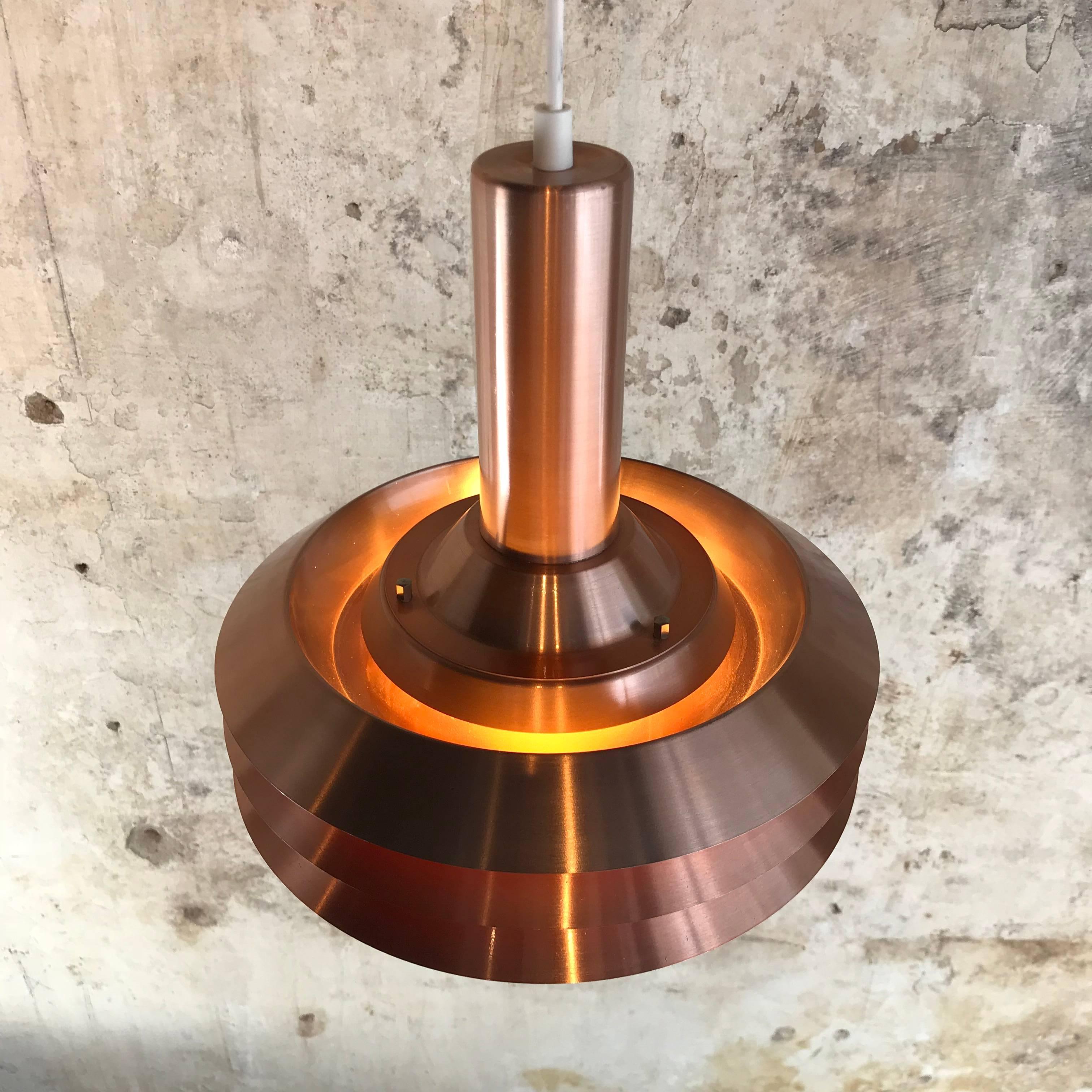 Vintage Midcentury Danish Copper Plated Pendant Light from Lyskaer, 1969 In Good Condition In Enschede, NL