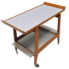 Vintage Midcentury Danish Jens Risom Teak Glass Bar Cart