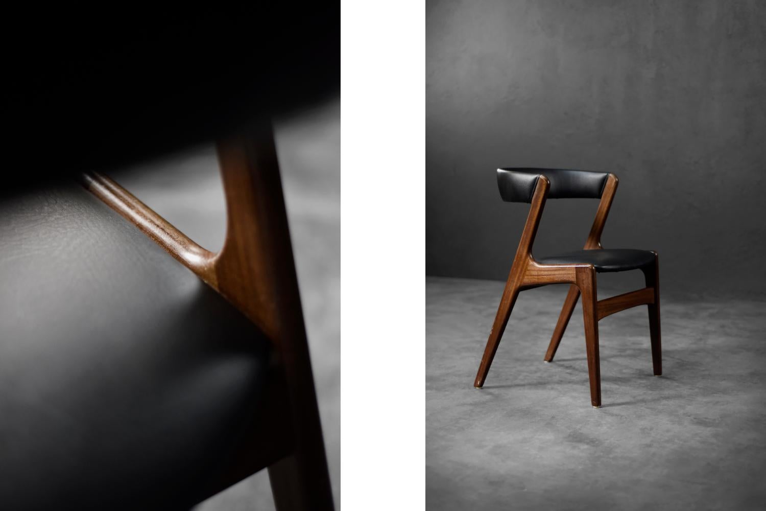 Vintage Silla de oficina danesa de teca moderna de mediados de siglo Modelo Fire de Kai Kristiansen cuero de imitación en venta