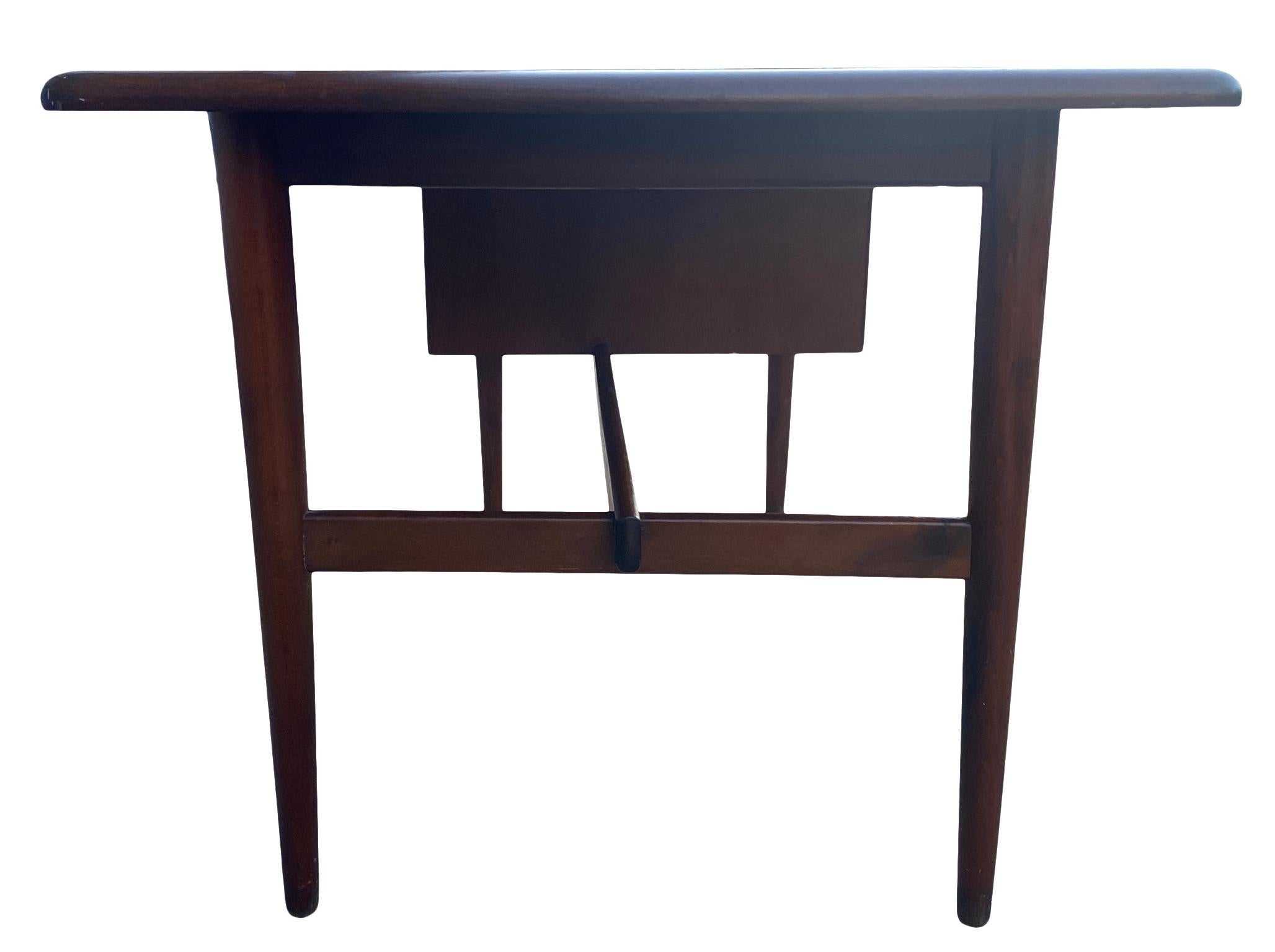 Vintage Midcentury Danish Modern Writing Desk 3 Drawer Denmark Asymmetrical Top For Sale 1