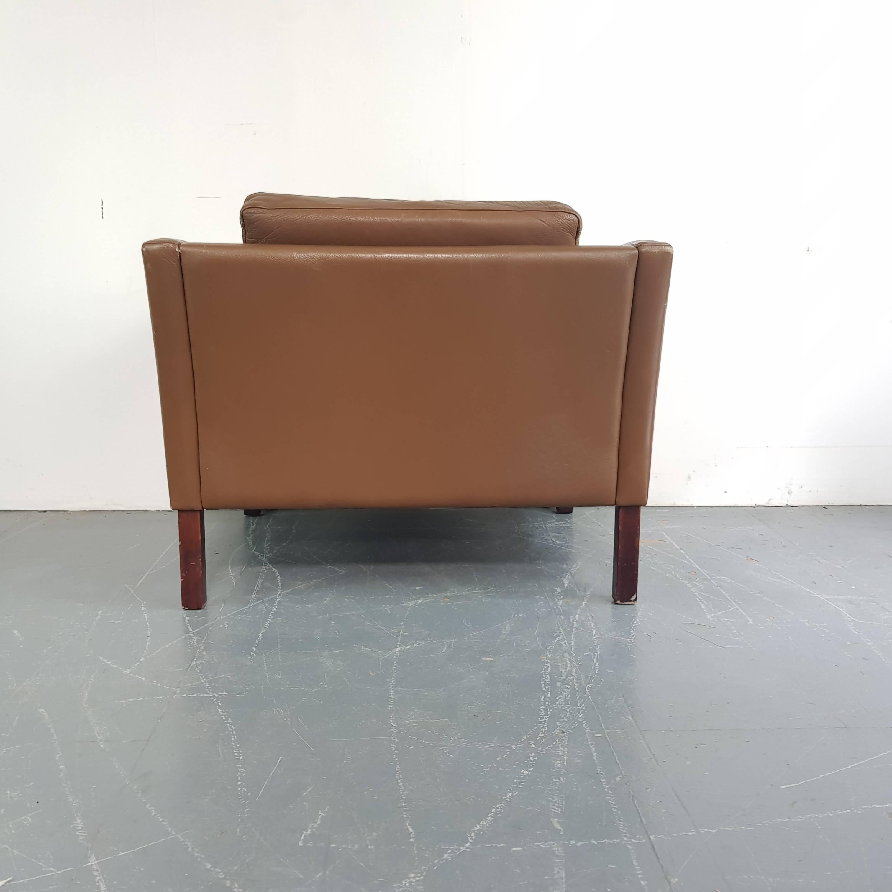 Vintage Midcentury Danish Mogensen Style Armchair in Brown Leather In Good Condition In Lewes, East Sussex