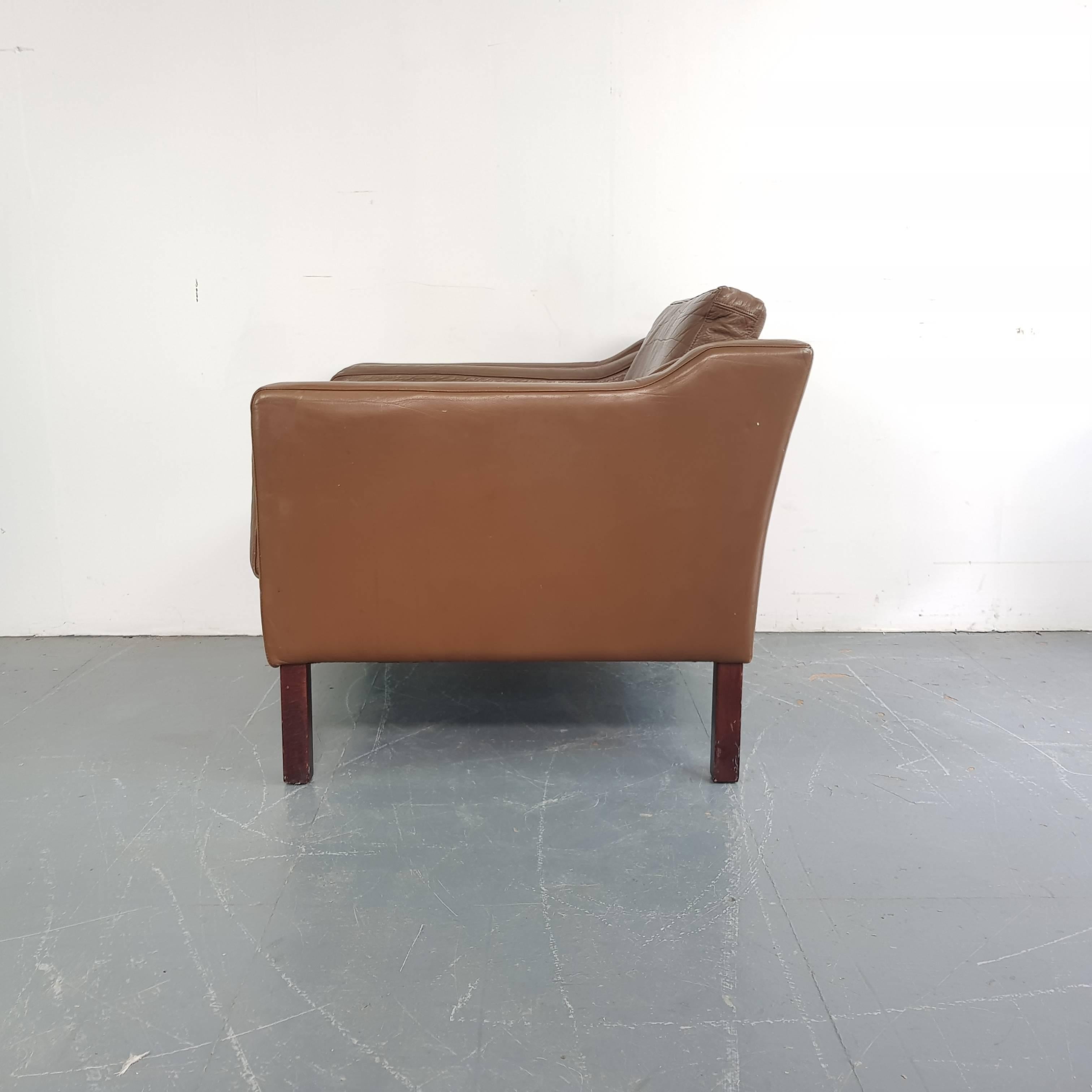 20th Century Vintage Midcentury Danish Mogensen Style Armchair in Brown Leather