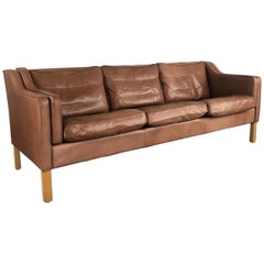 Vintage Midcentury Danish Mogensen Style Three-Seat Sofa in Brown