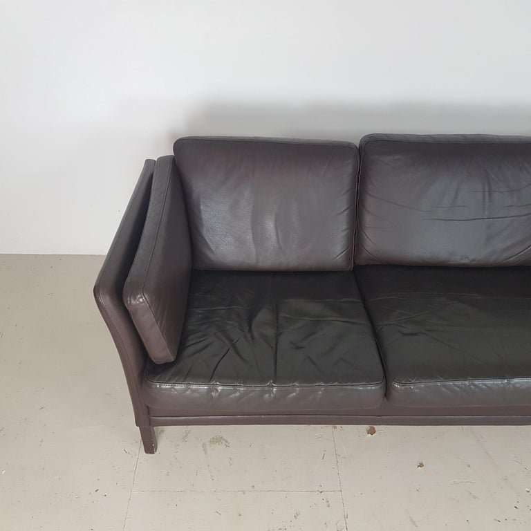 20th Century Vintage Midcentury Danish Mogensen Style Three-Seat Sofa in Brown Leather For Sale
