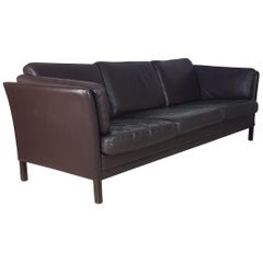 Used Midcentury Danish Mogensen Style Three-Seat Sofa in Brown Leather