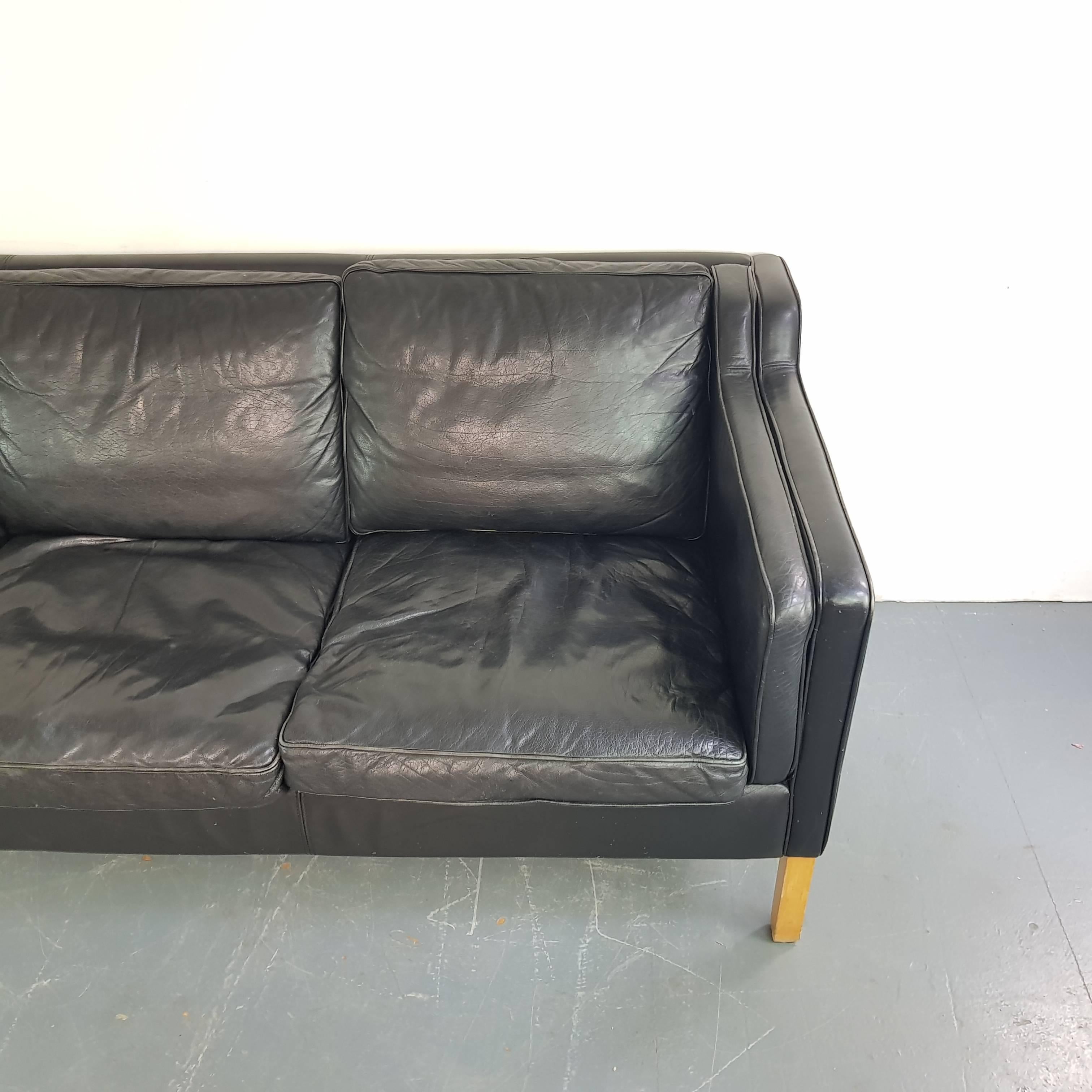 20th Century Vintage Midcentury Danish Mogensen Style Three-Seat Sofa Made by Stouby in Black For Sale