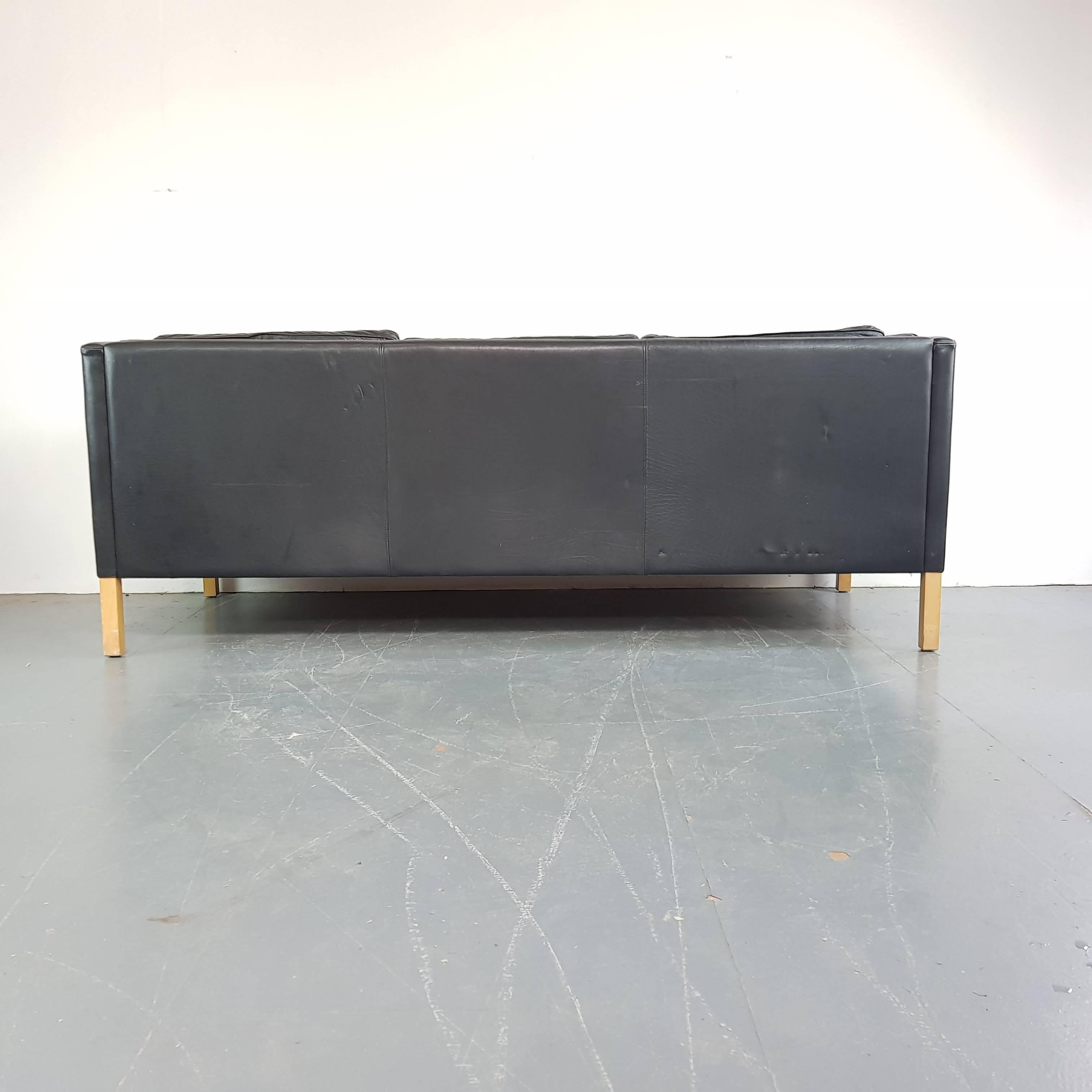 Vintage Midcentury Danish Mogensen Style Three-Seat Sofa Made by Stouby in Black For Sale 1