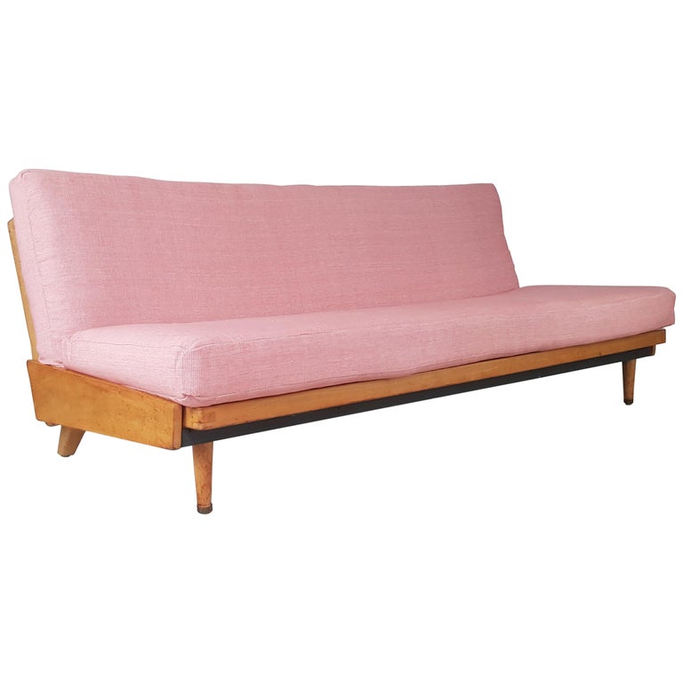 Vintage Midcentury Danish Style Beech Sofa Bed