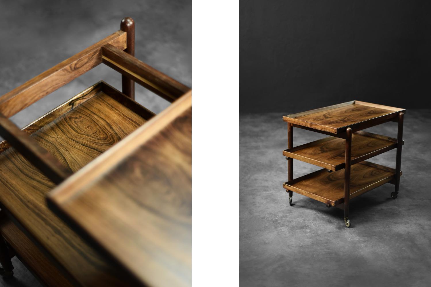 Vintage MidCentury DanishModern Rosewood Serving Trolley Ph23/2 by Poul Hundevad For Sale 1