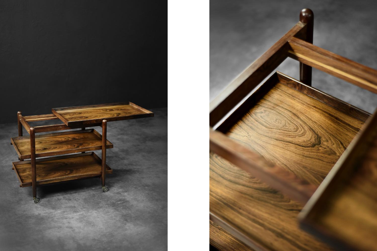Vintage MidCentury DanishModern Rosewood Serving Trolley Ph23/2 by Poul Hundevad For Sale 2