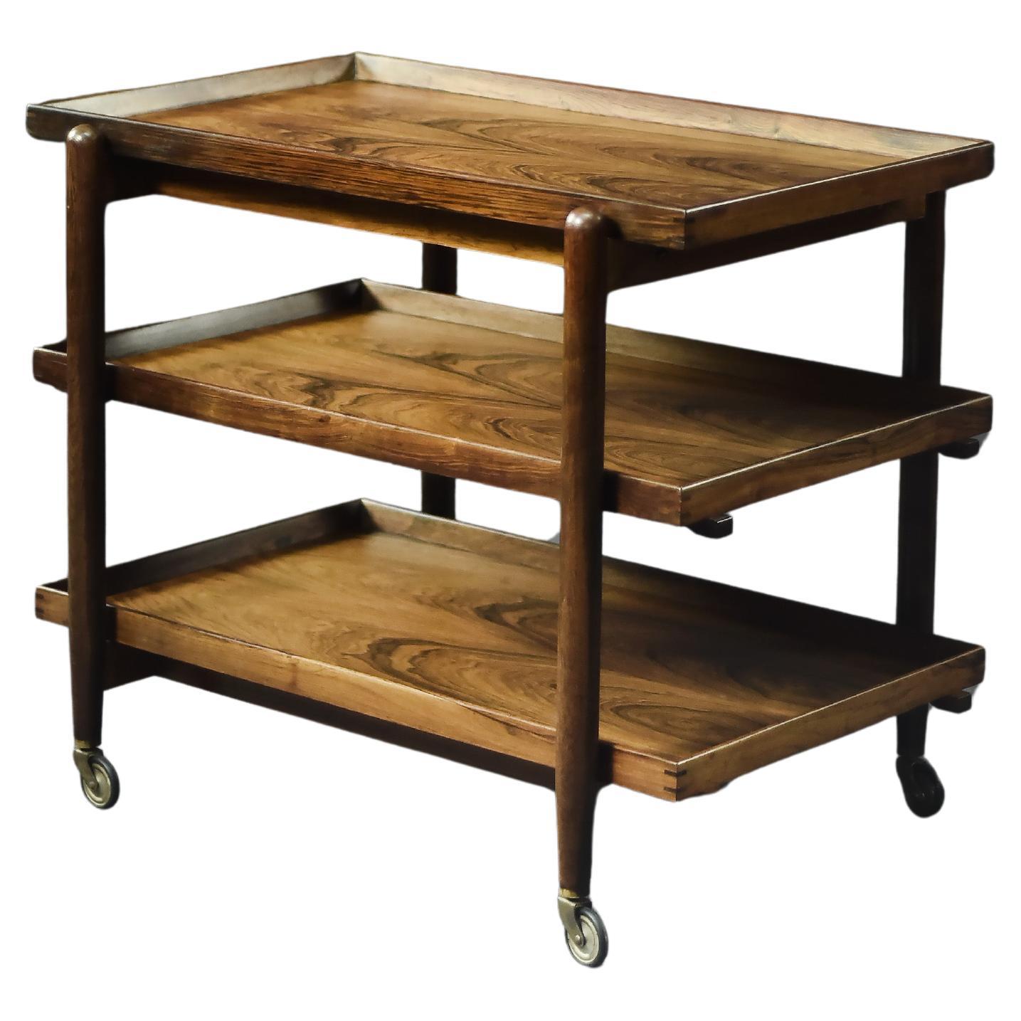 Vintage MidCentury DanishModern Rosewood Serving Trolley Ph23/2 by Poul Hundevad