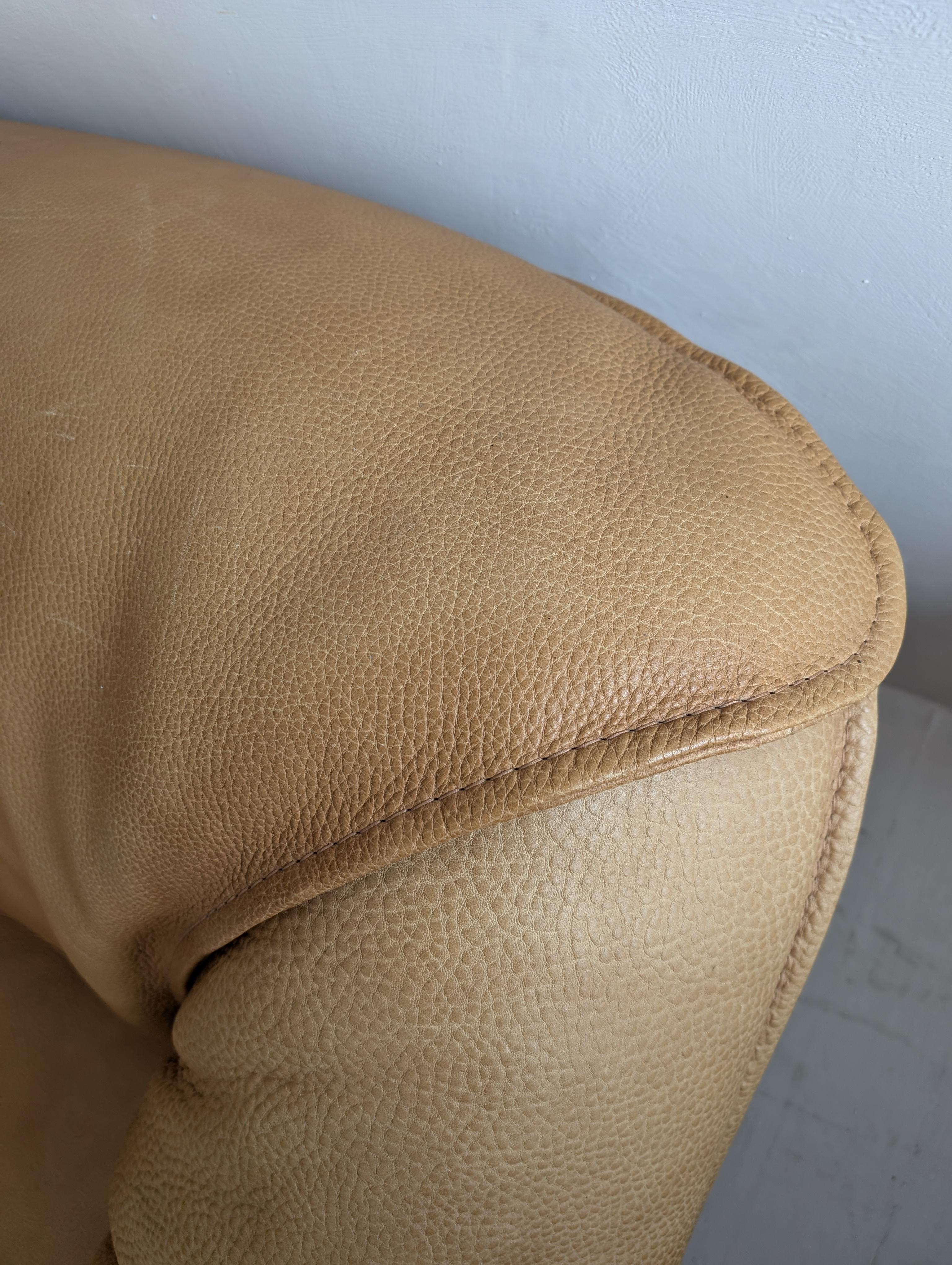 Vintage midcentury De Sede style tan Buffalo Leather Sofa For Sale 5