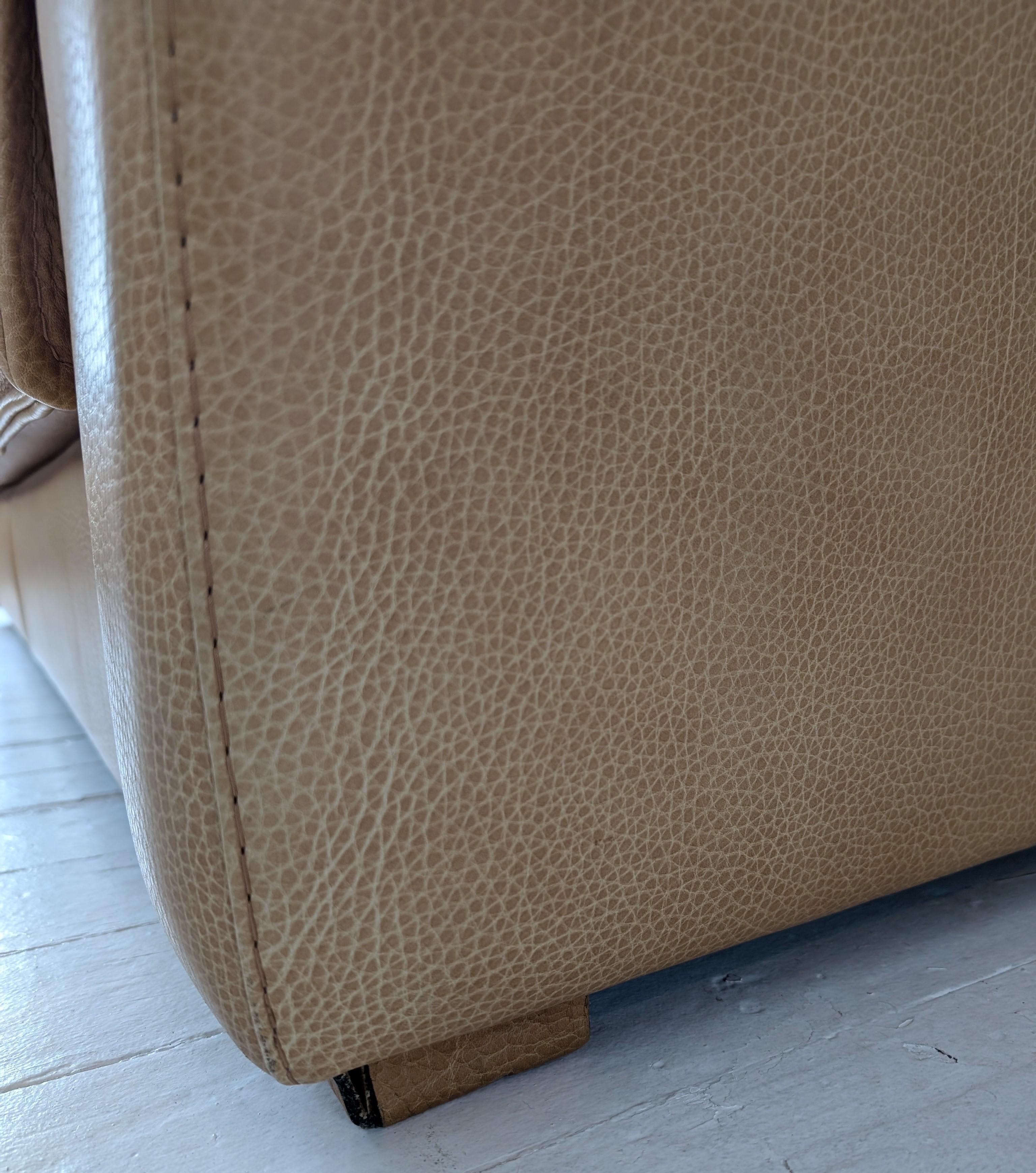 Vintage midcentury De Sede style tan Buffalo Leather Sofa For Sale 6