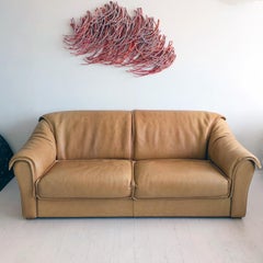 Vintage midcentury De Sede style tan Buffalo Leather Sofa
