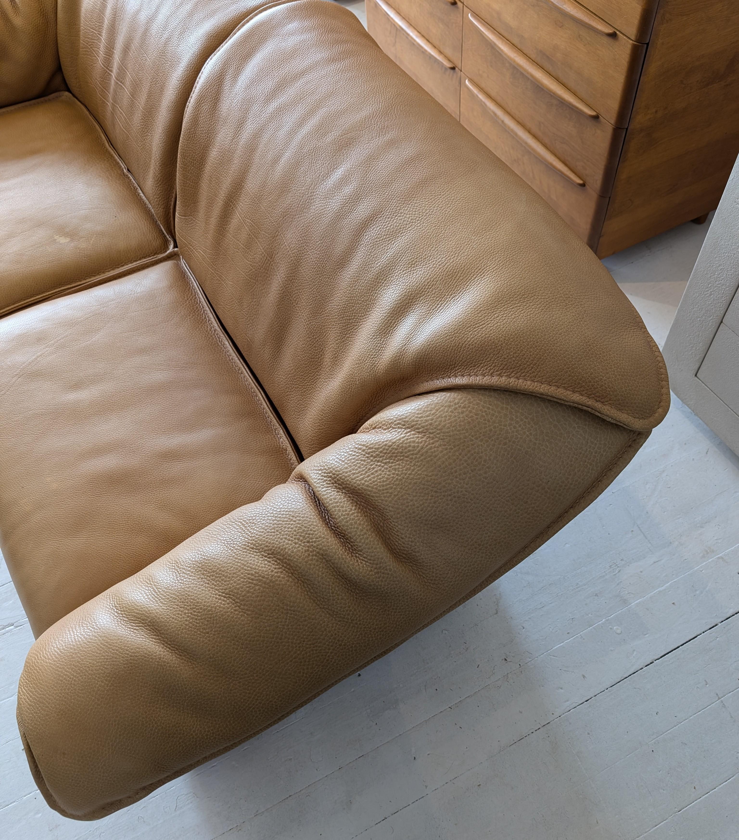 Vintage midcentury De Sede style tan Buffalo Leather Sofa For Sale 3