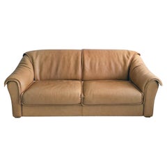 Vintage midcentury De Sede style tan Buffalo Leather Sofa