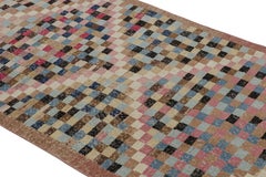 Vintage Midcentury Diamond Pattern Pink and Blue Wool Rug by Rug & Kilim