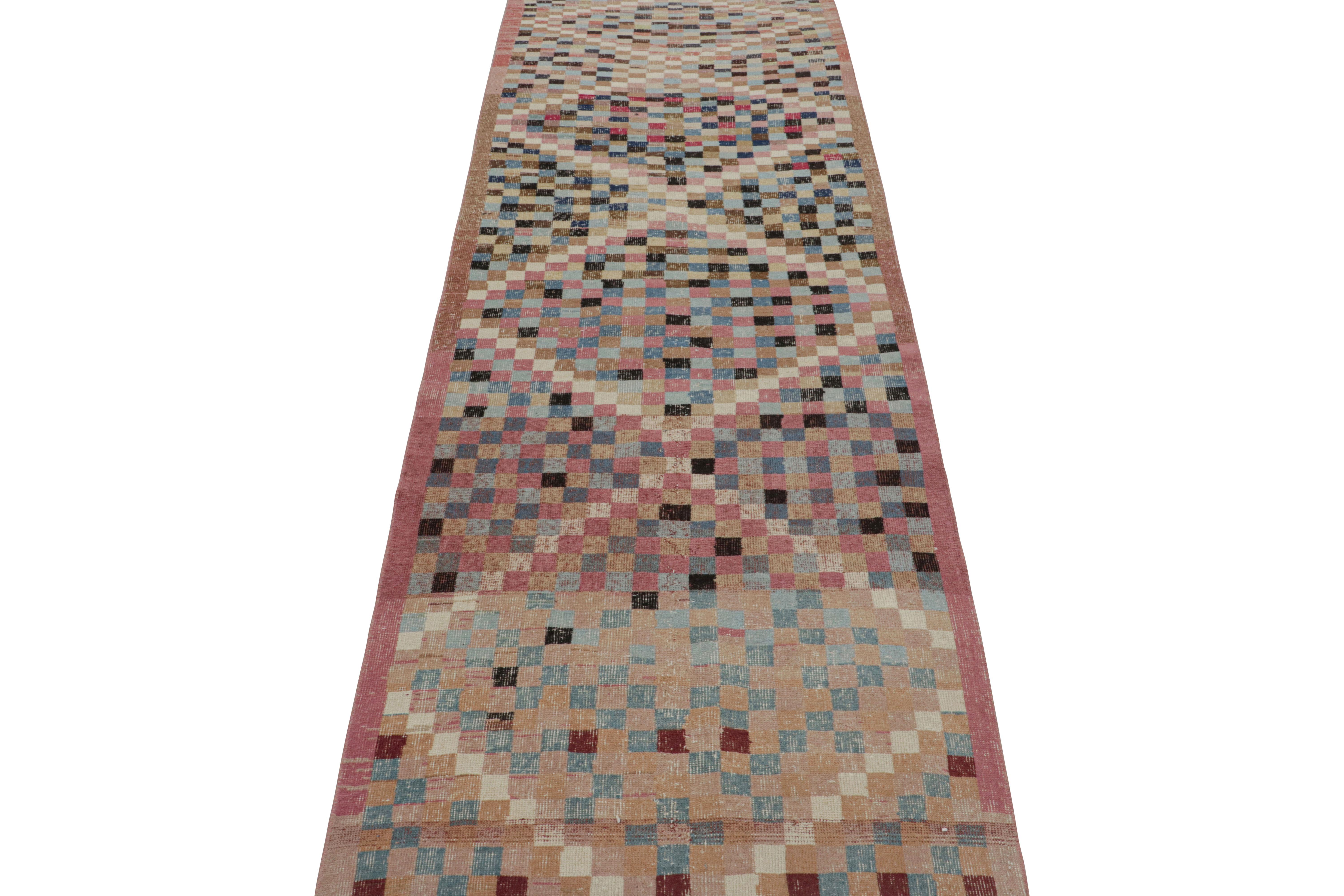 Alfombra vintage de lana rosa y azul con diseño de diamantes de Rug & Kilim Anudado a mano en venta