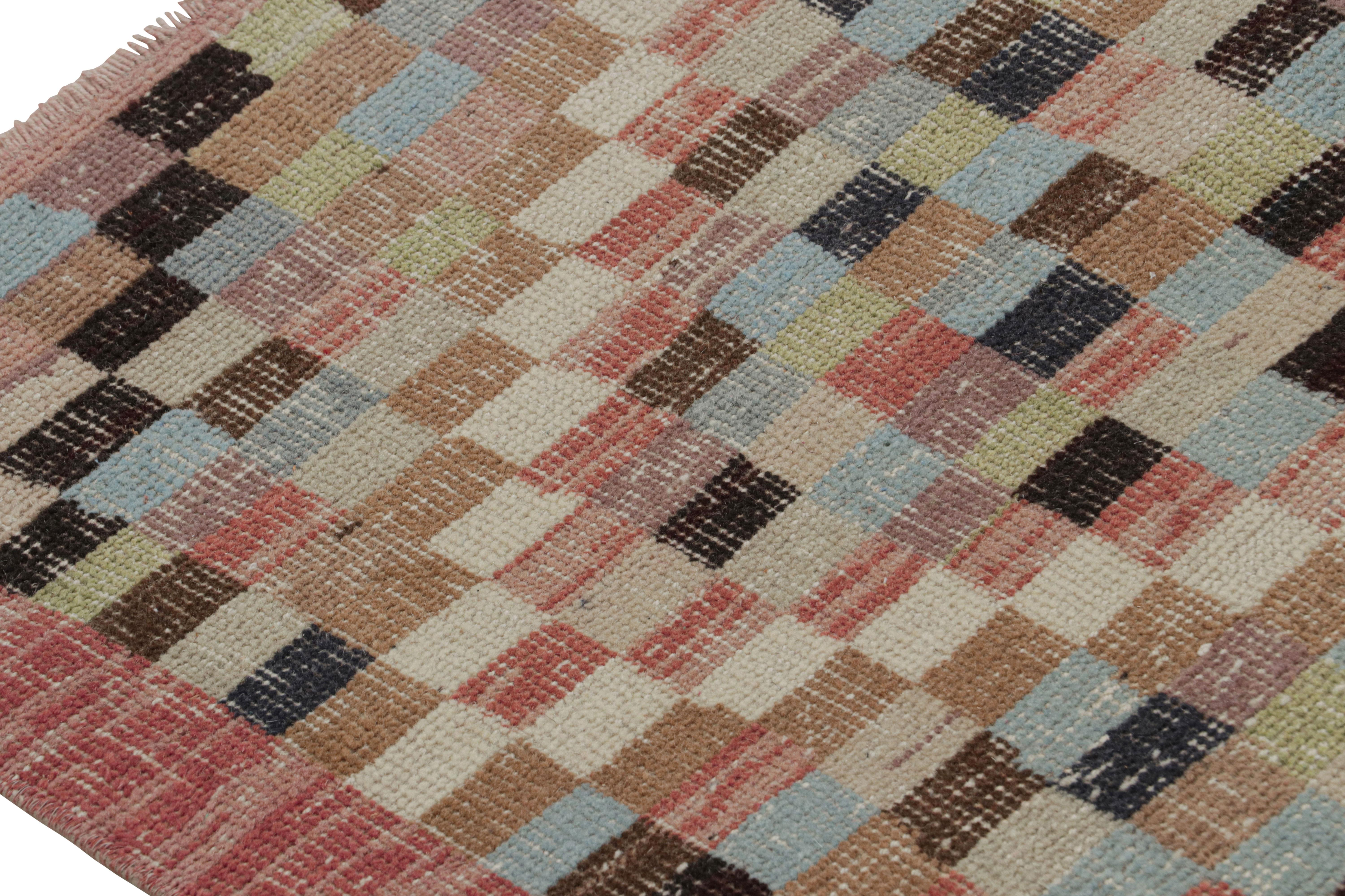 Alfombra vintage de lana rosa y azul con diseño de diamantes de Rug & Kilim en Bueno estado para la venta en Long Island City, NY