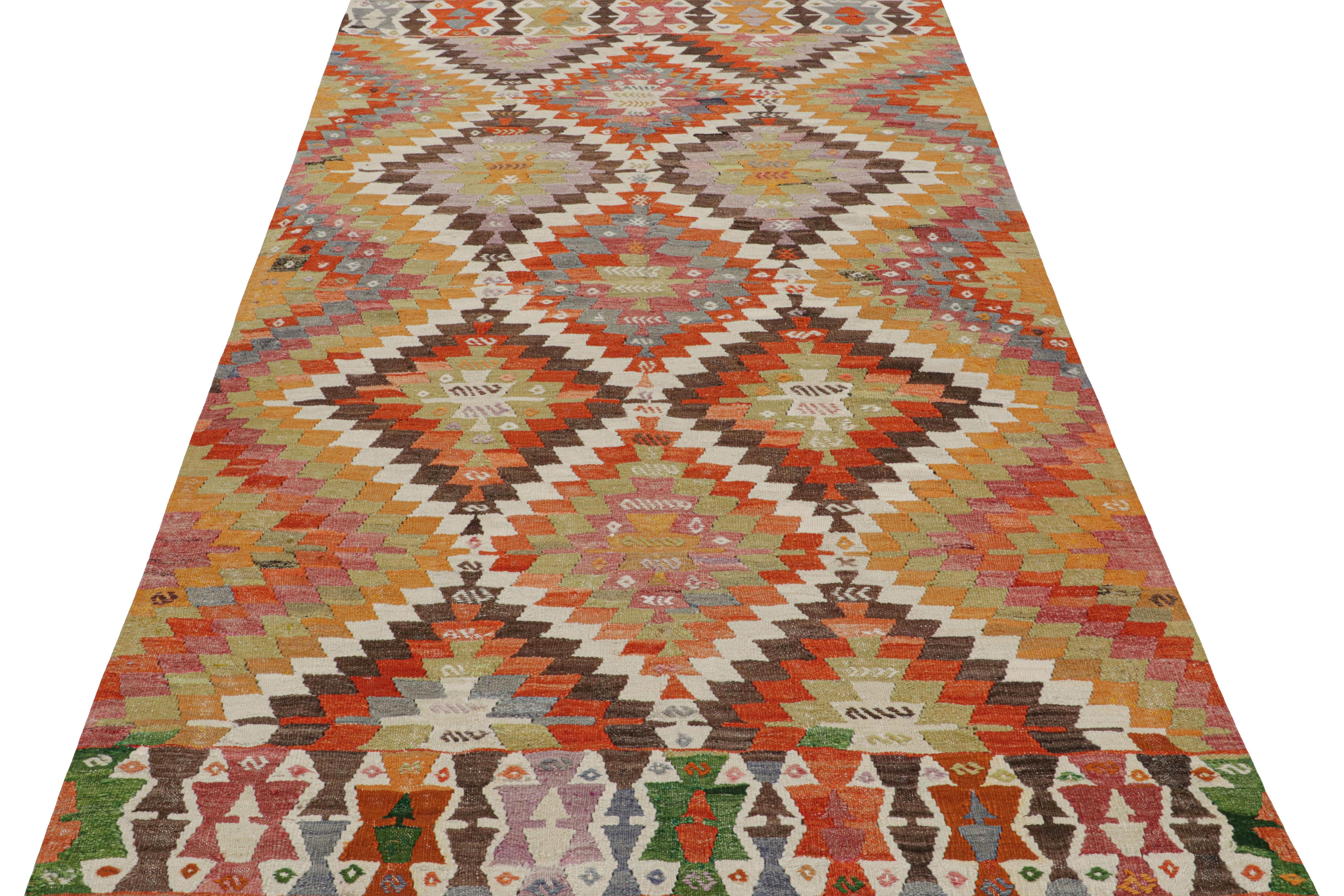 Vintage Midcentury Diamond Yellow Multi-Color Wool Kilim Rug by Rug & Kilim In Good Condition For Sale In Long Island City, NY