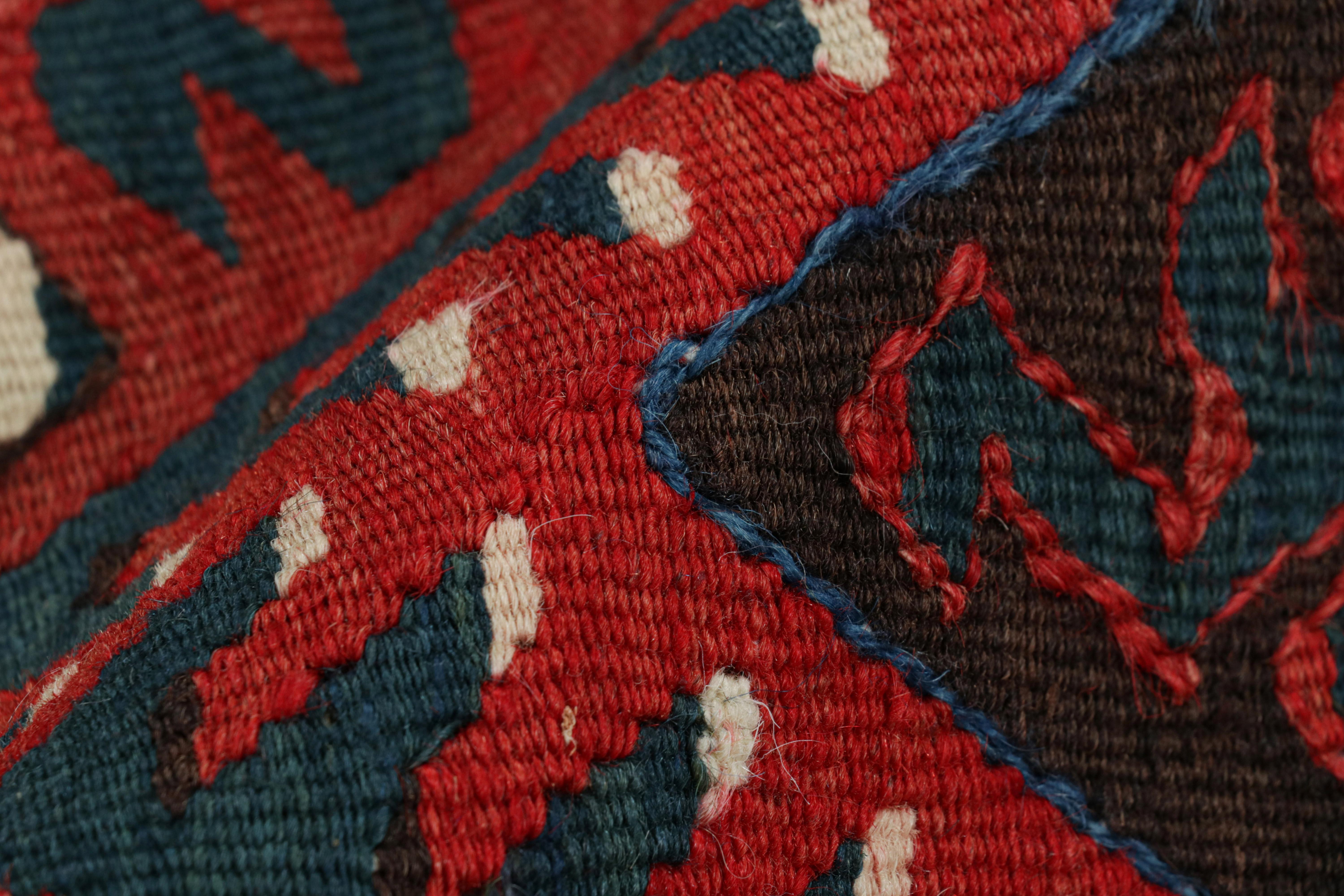 Vintage Midcentury Fethiye Diamond Tribal Red Blue Wool Kilim Rug by Rug & Kilim For Sale 1