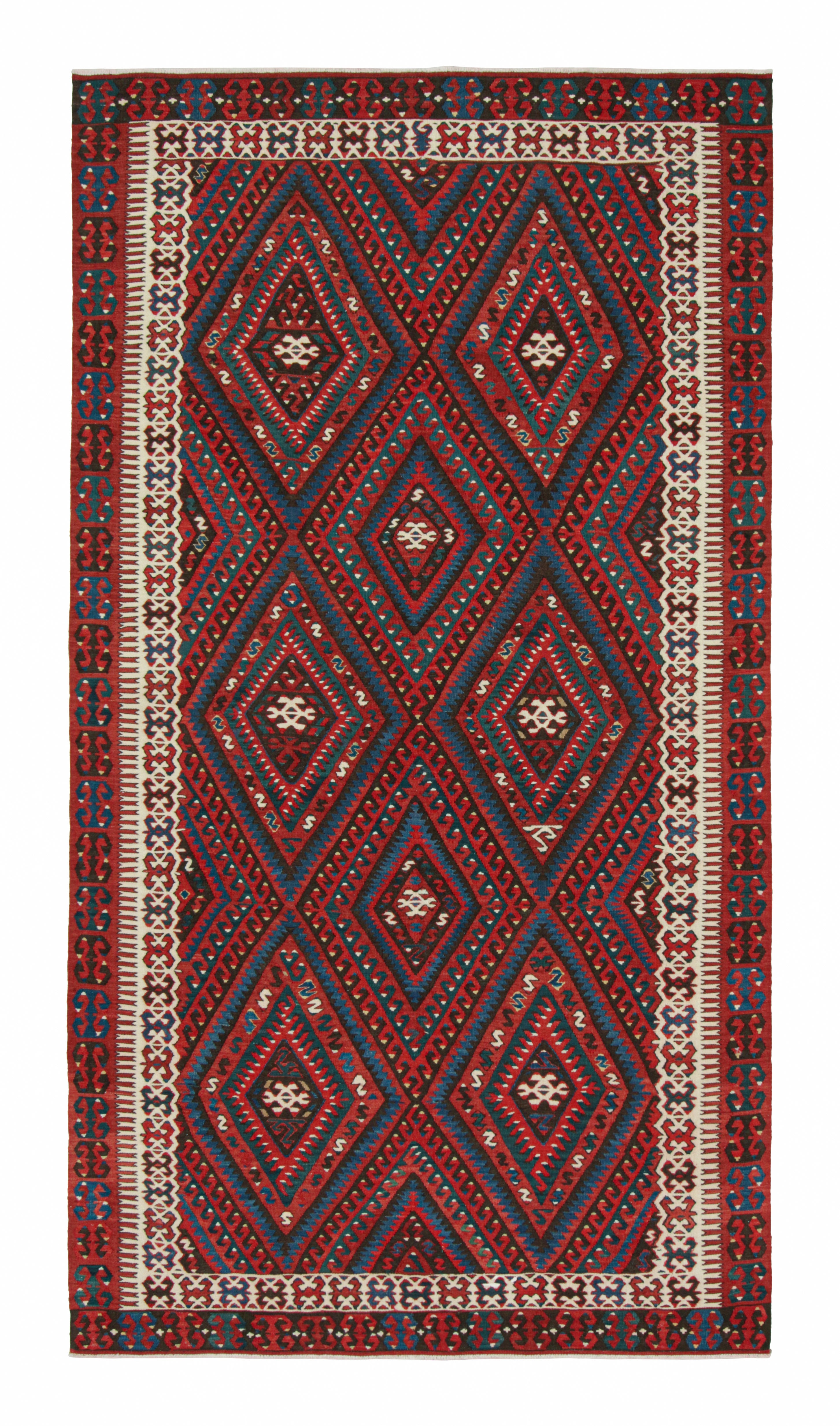 Tappeto vintage Fethiye Diamond Tribal Rosso Blu in lana Kilim di Rug & Kilim