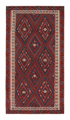 Tapis Kilim vintage Fethiye Diamond Tribal rouge bleu en laine de Rug & Kilim, milieu du siècle dernier